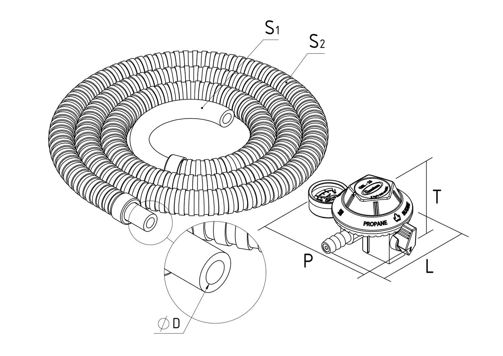 Dimensi Regulator & Selang Gas QRL - 242