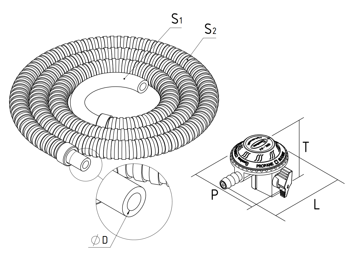 Dimensi Regulator & Selang Gas QRL-04